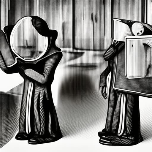 18th Century Protesters in Black and White Linocut