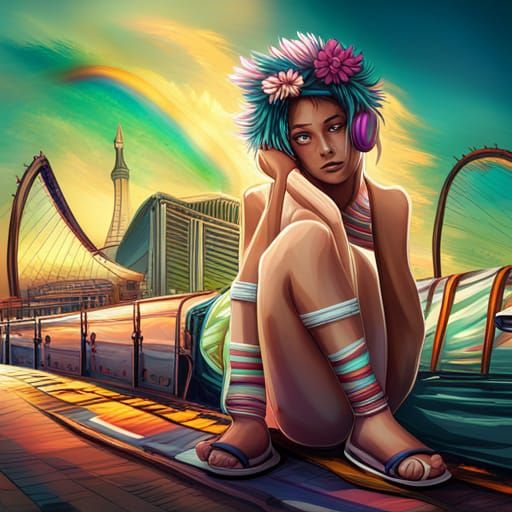 Anime Alien at Carnival in Detailed Matte Painting
