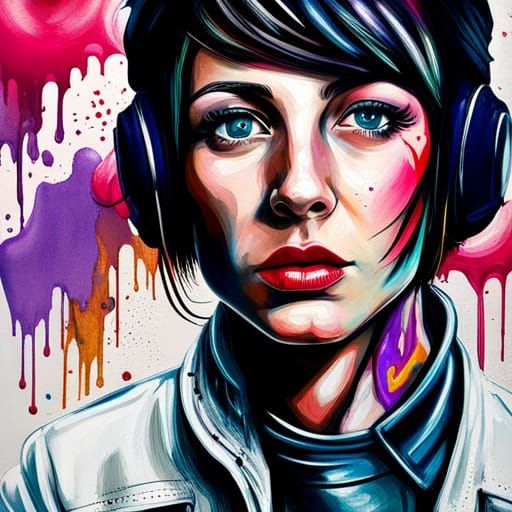 Young Woman Aviatrix in Graffiti Street Art