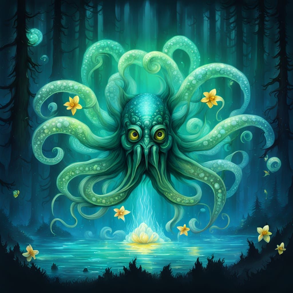 Fairytale Giant in Space, Lovecraftian Iridescent Art