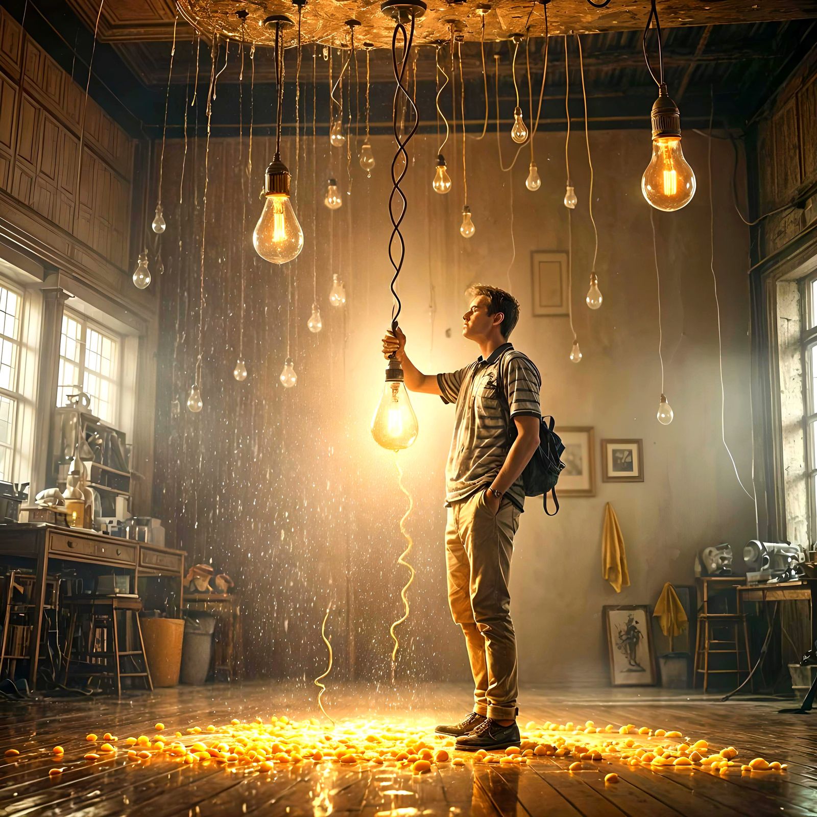 Striking Light Bulb Head With Water, Digital Matte Painting