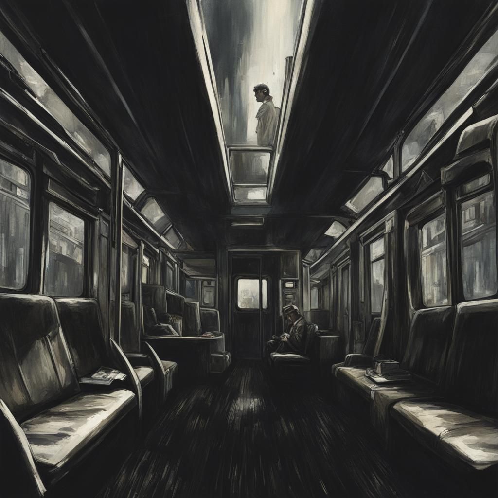 Dystopian Train Journey in Gritty Oil Paint Style