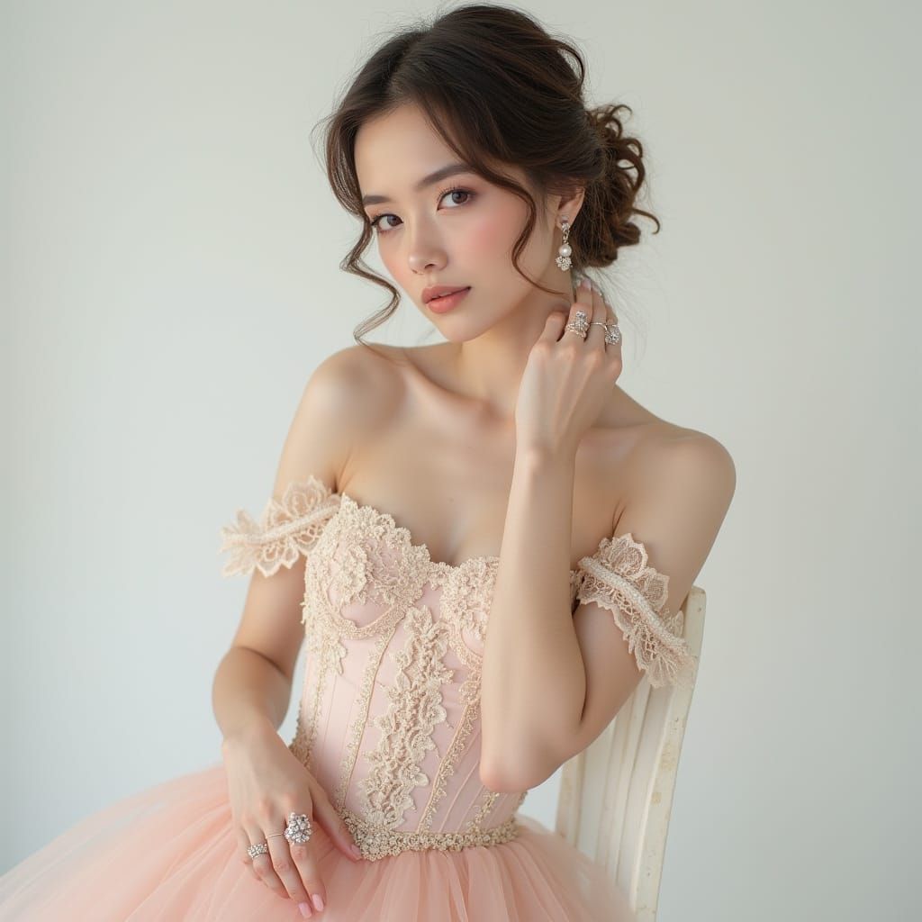 Elegant Woman in Vintage Gown, Fashion Editorial Style
