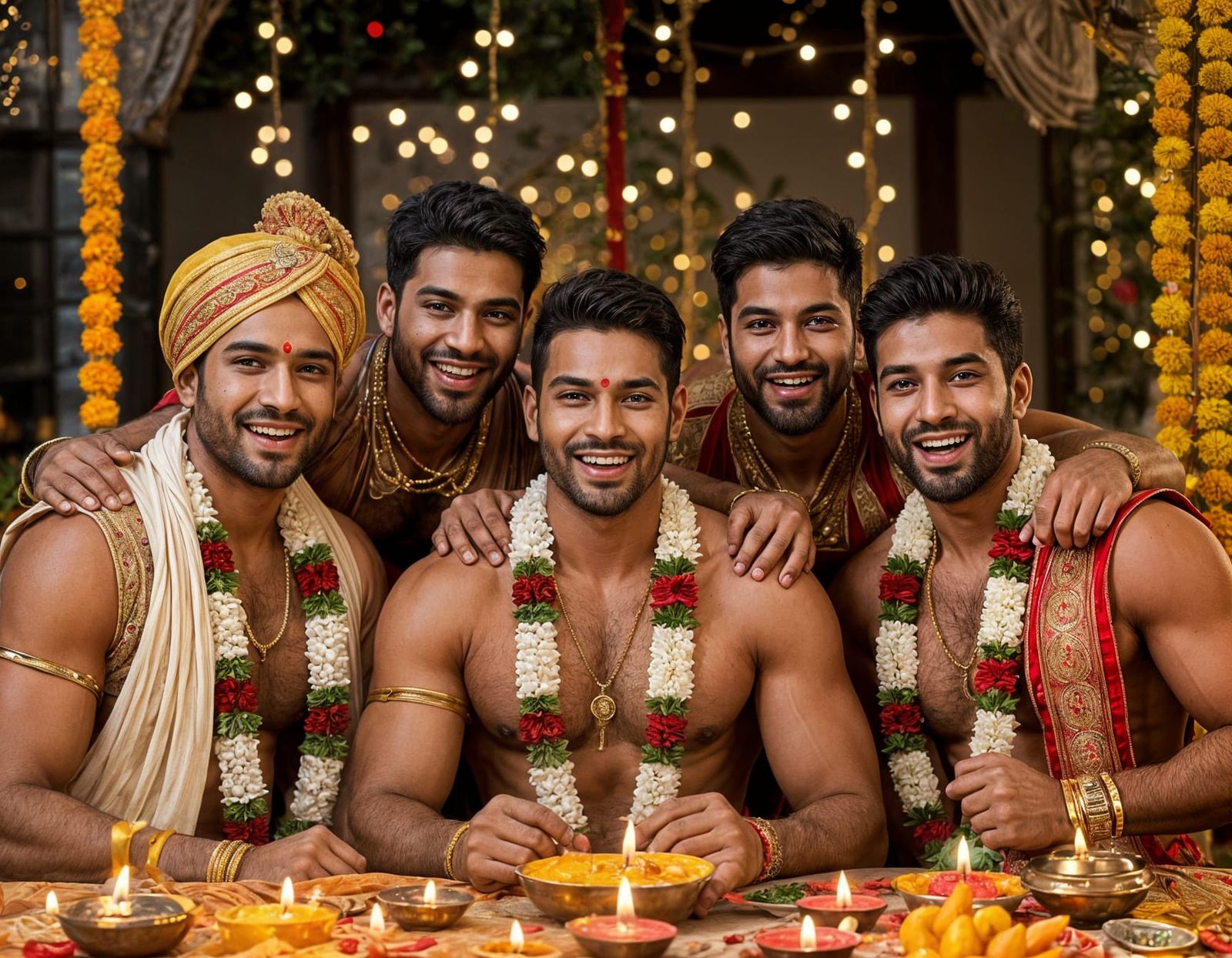 Indian Friends Joyfully Celebrate Diwali in Traditional Atti...