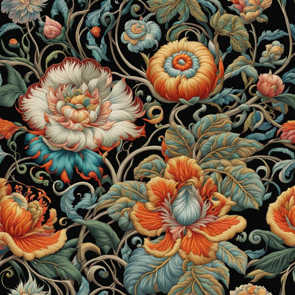 Psychedelic 60s Floral Embroidery in Intricate Detail