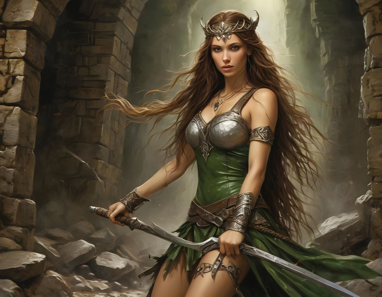 Norse Goddess Casts Earthquake Spell in Vibrant Royo Style