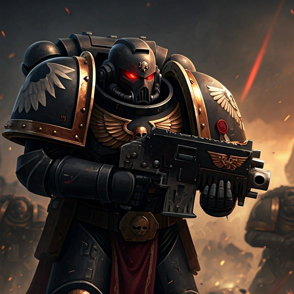 Warhammer 40k Space Marine Charges into Battle in Vivid Blac...