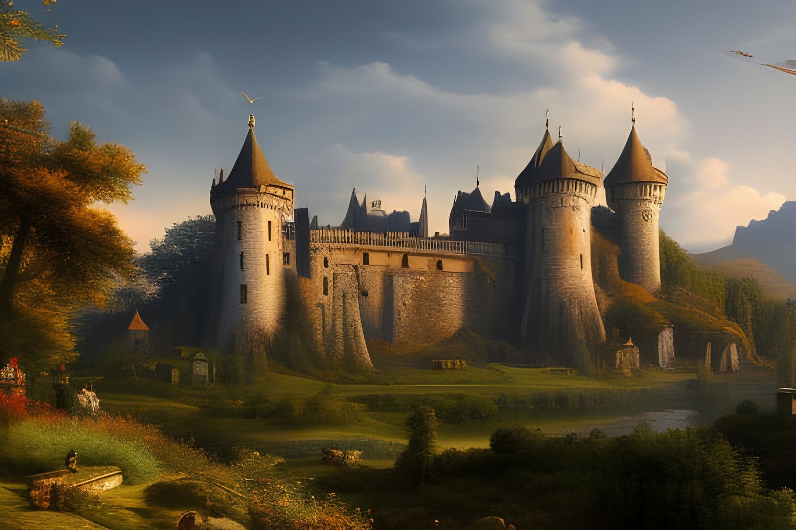 Detailed Medieval Castle Painting in Historical Style