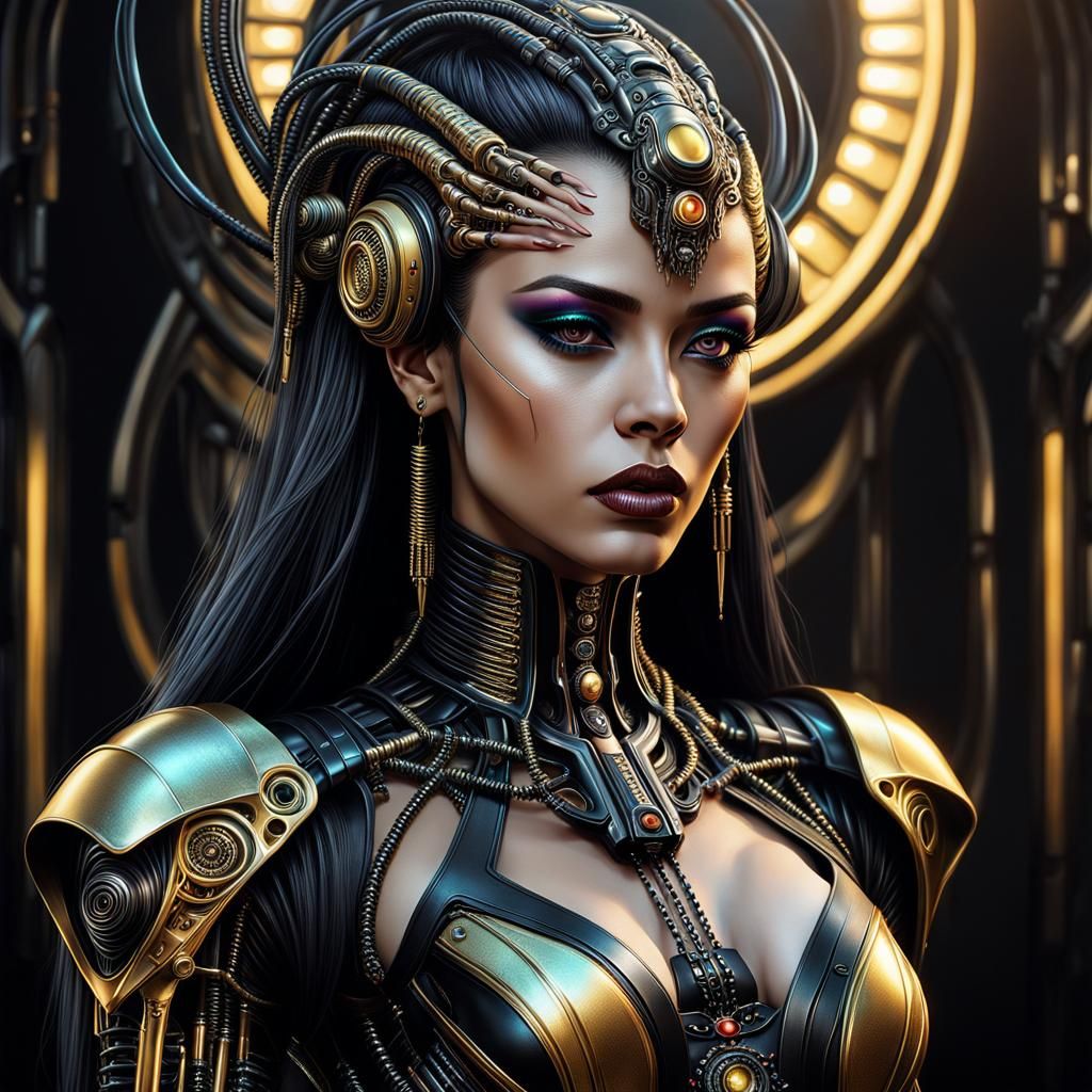 Gothic Cyberpunk Beauty in Black and Gold
