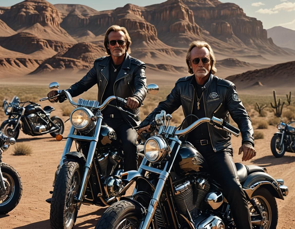 Epic Desert Motorcycle Scene with Sci-Fi Details