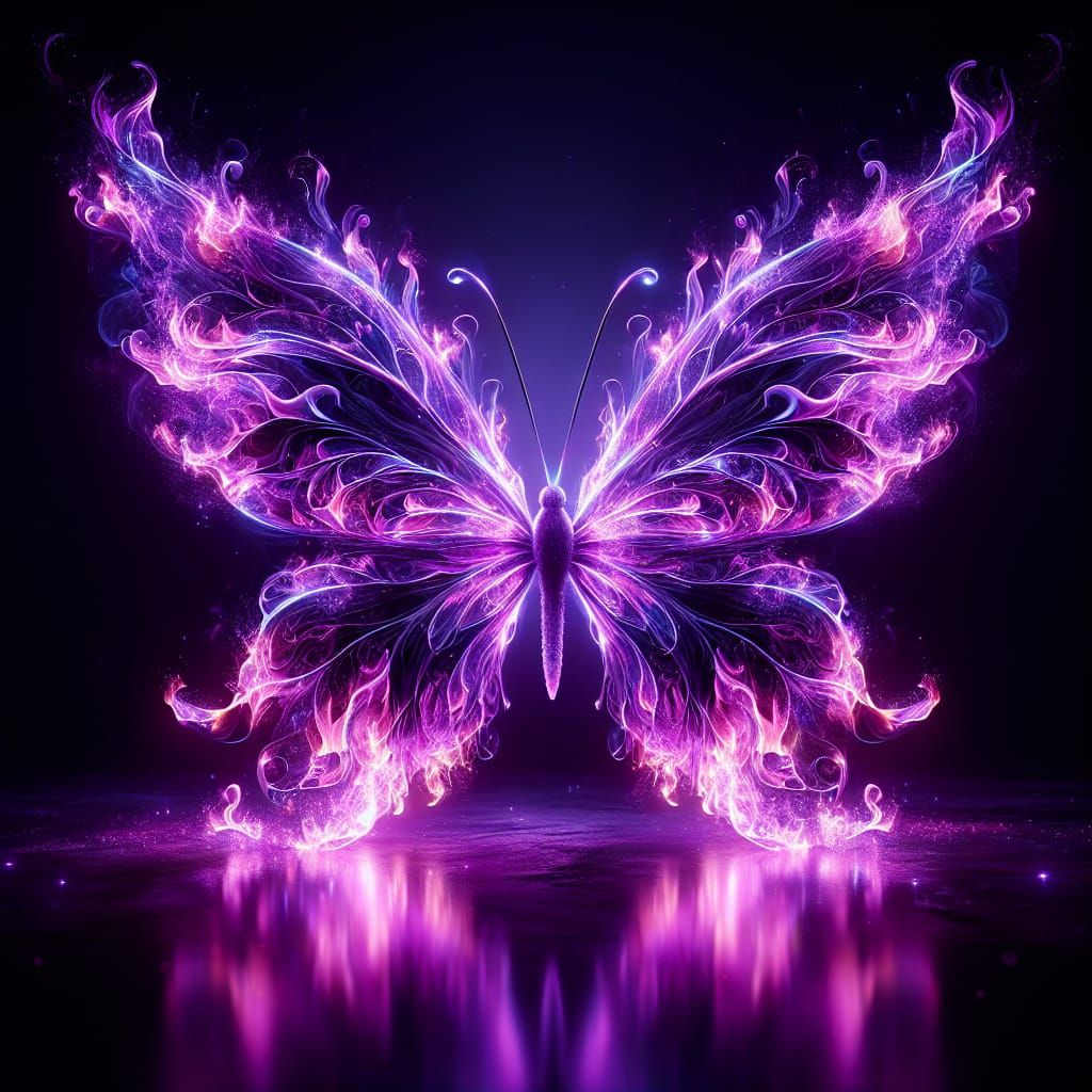 Fiery Purple Butterfly Against Black Background
