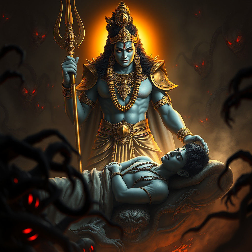 Lord Shiva Protects Sleeping Man From Demons