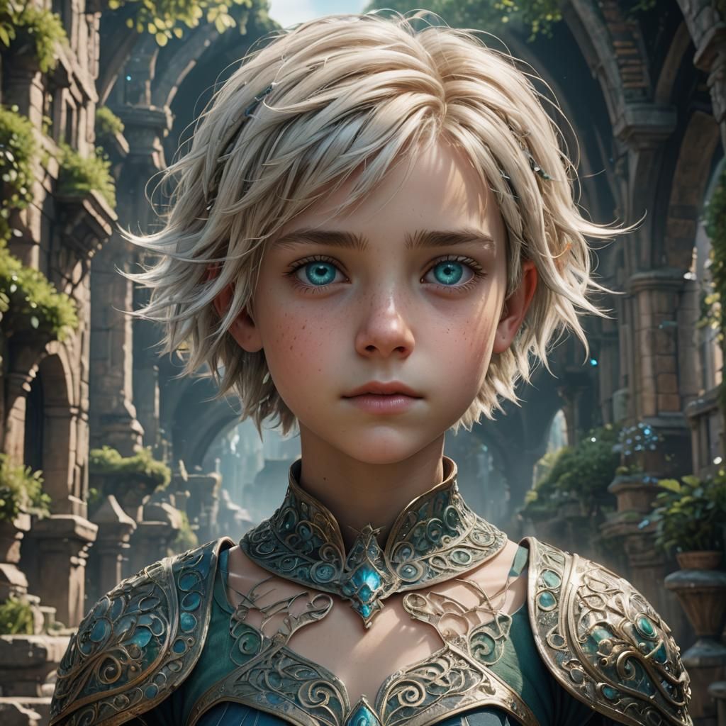 Fantasy Portrait of a Blonde Child, Detailed Matte Painting