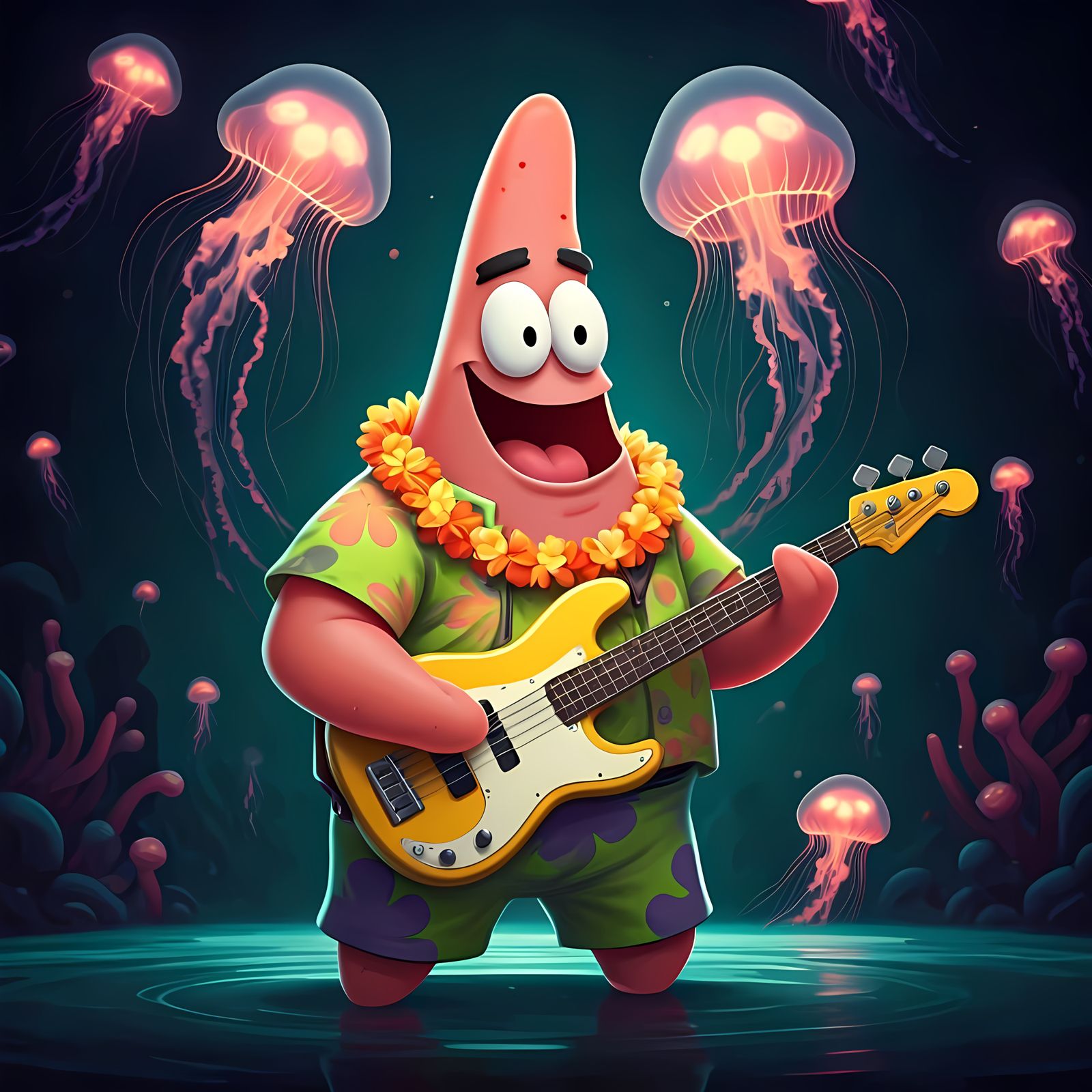 Patrick Star Plays Bass with Jellyfish