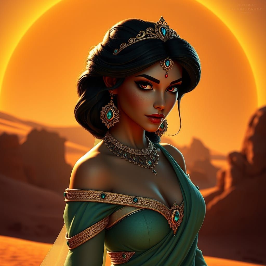 Regal Disney Princess in Majestic Middle Eastern Landscape