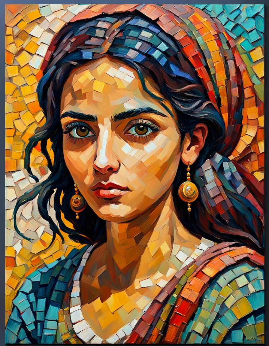 Iraqi Folklore Girl: Expressionist Oil Painting