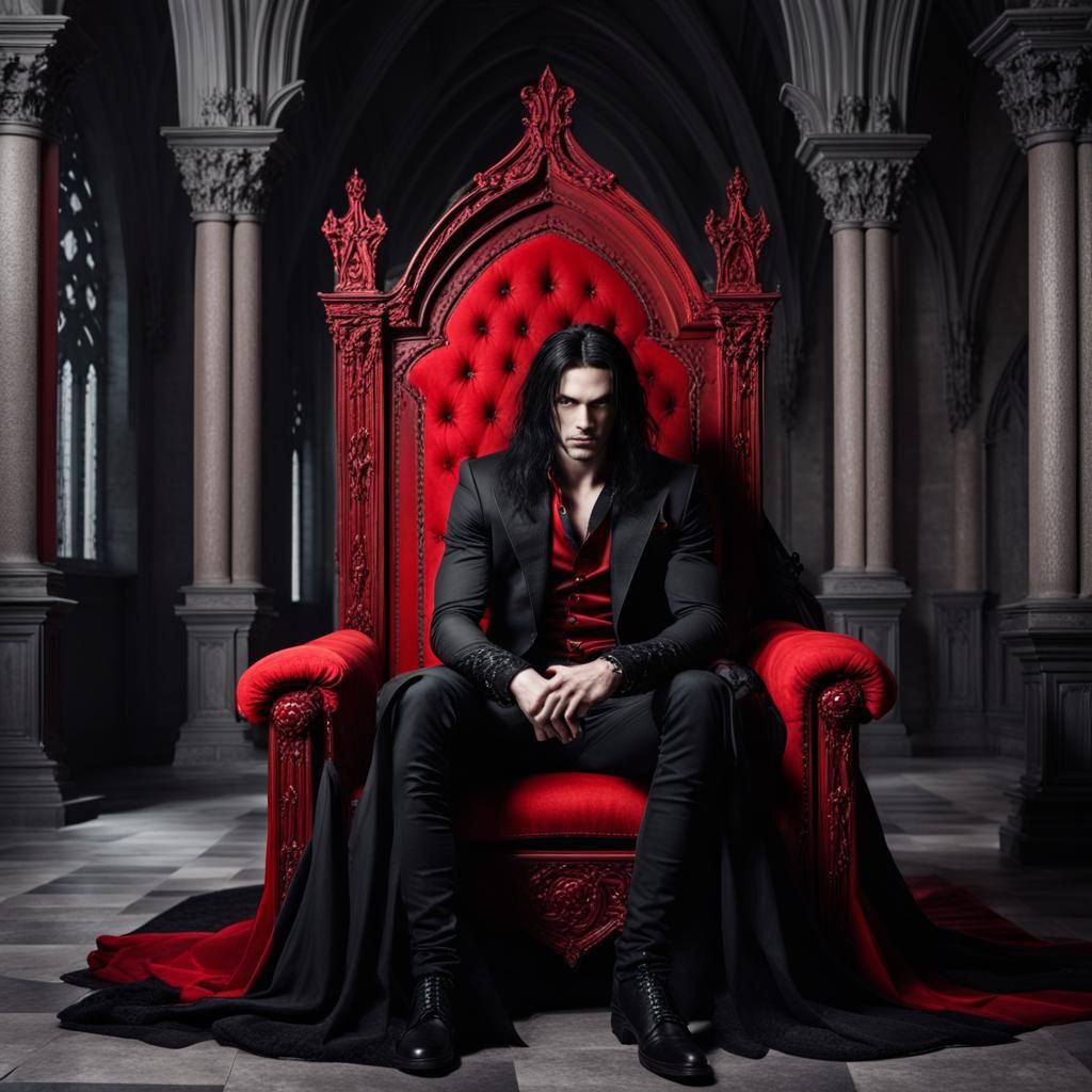 Gothic Vampire on Throne in Dark Castle