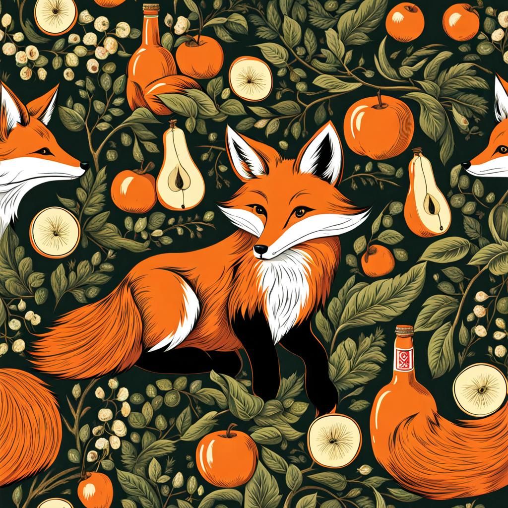 Fox with Cider Bottle