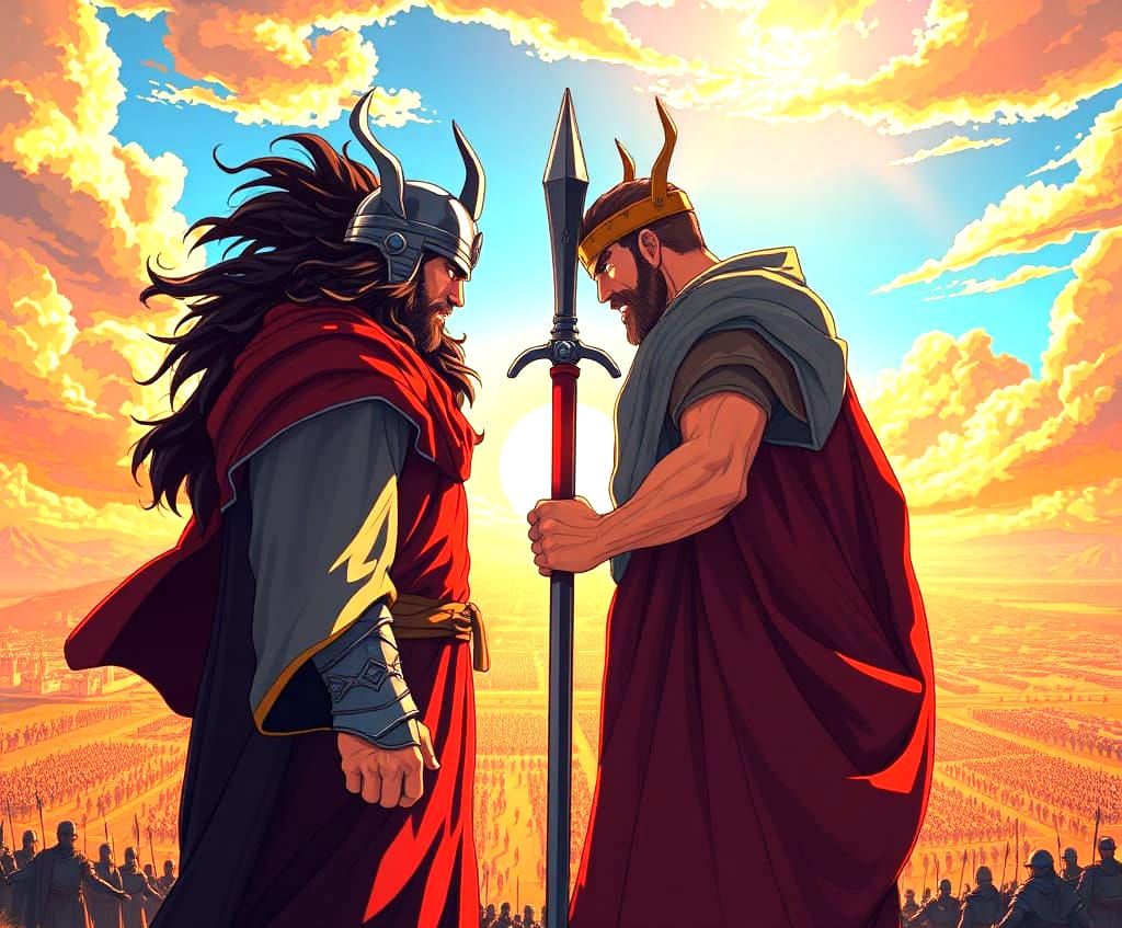 Divine Kings Clash in Epic Anime Battle Scene