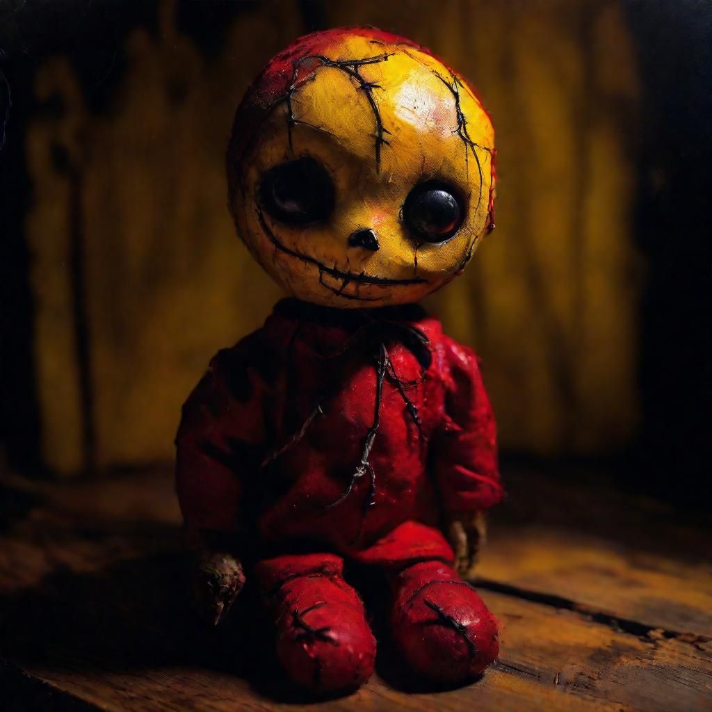 Eerie Voodoo Doll in Oil, Macabre Art