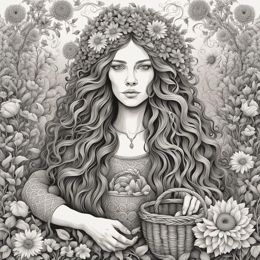 Hedgewitch's Botanical Garden: Intricate Ink Drawing