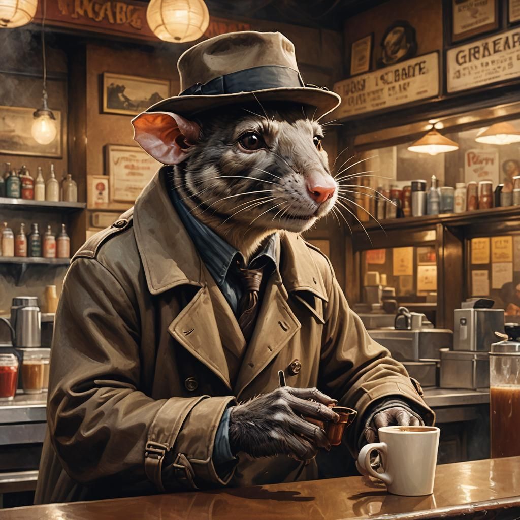 Anthropomorphic Rat Sipping Coffee, Fantasy Realism Digital ...