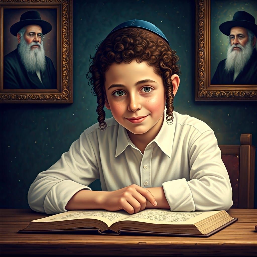 Traditional Jewish Boy in Contemplative Study