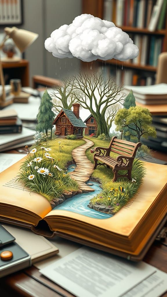 Whimsical Forest Scene Erupts from Vintage Book