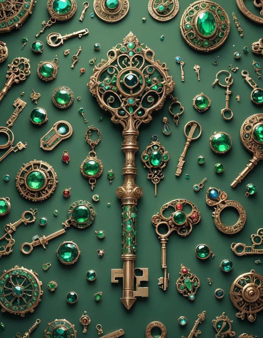 Futuristic Key with Precious Stones, Matte Painting