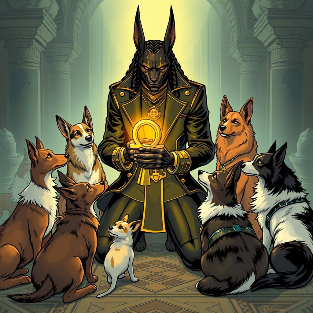 Ancient Egyptian Dog Guardian in Comic Book Style