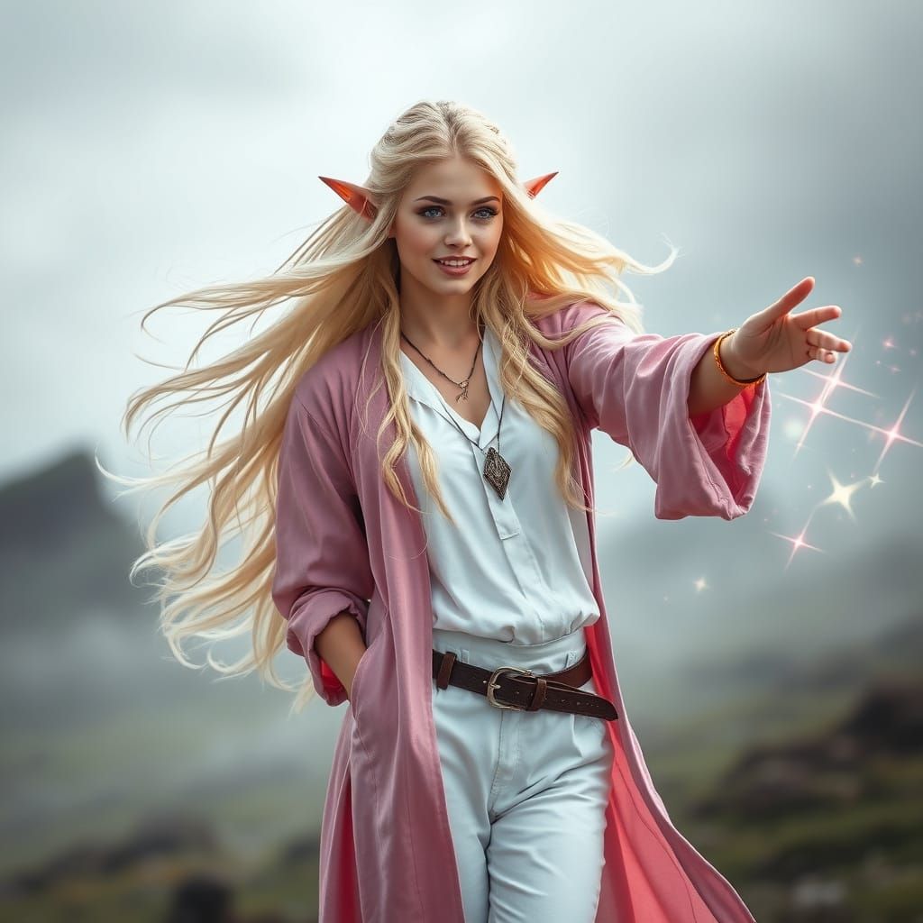 Elven Enchantress Casting a Spell on Battlefield