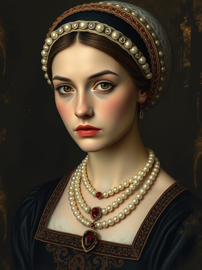 Ethereal Tudor Noblewoman in Luxurious Gold Accents