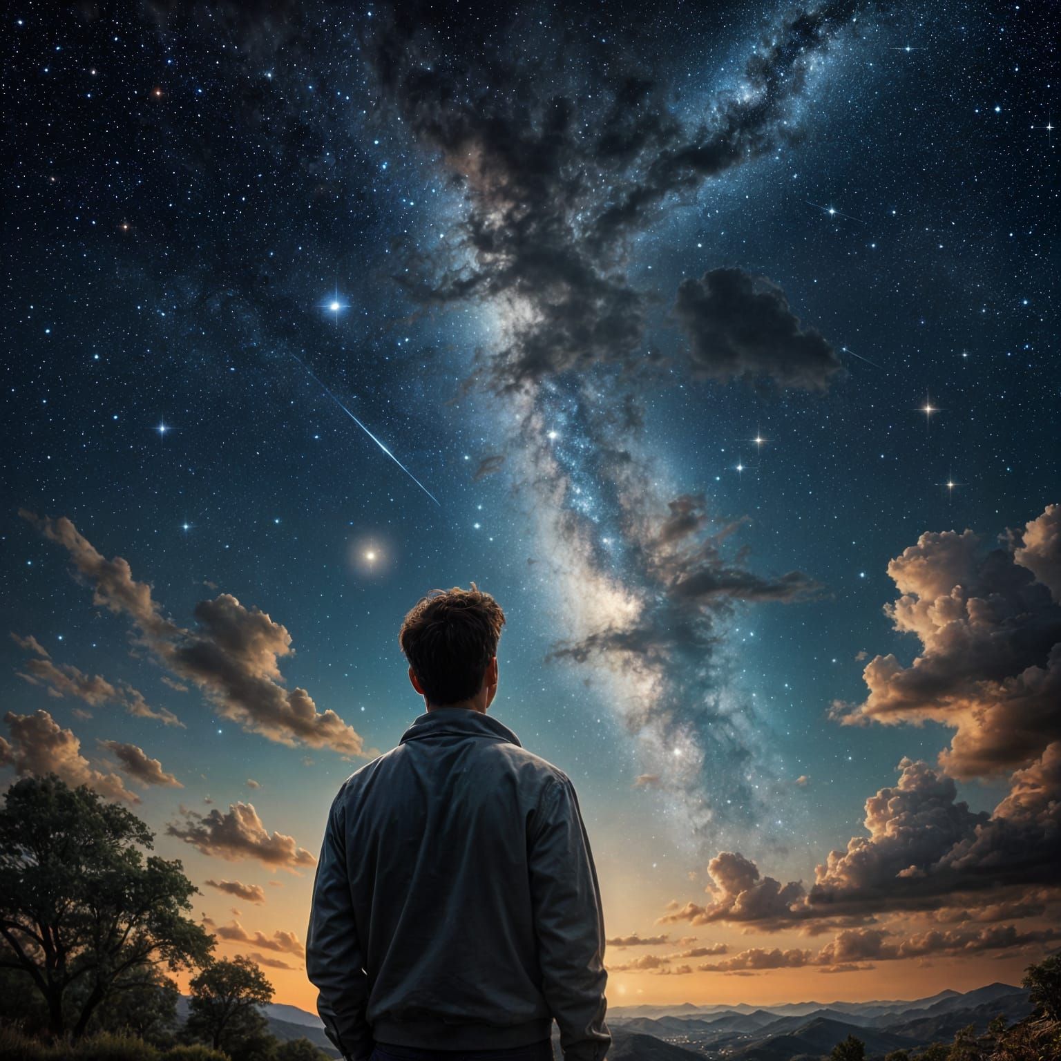 Man Gazing at a Celestial Cosmic Scene