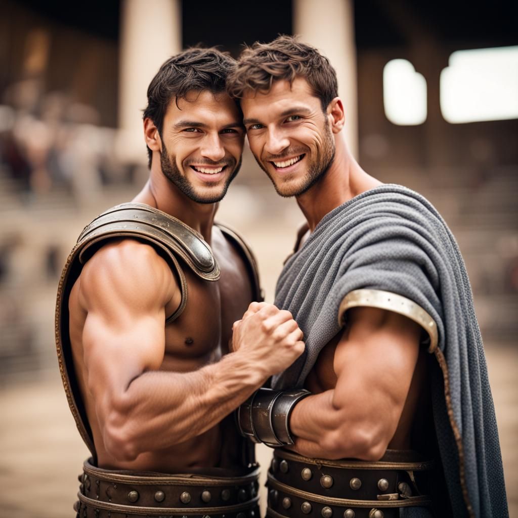 Gladiators Embrace in Ancient Rome Arena
