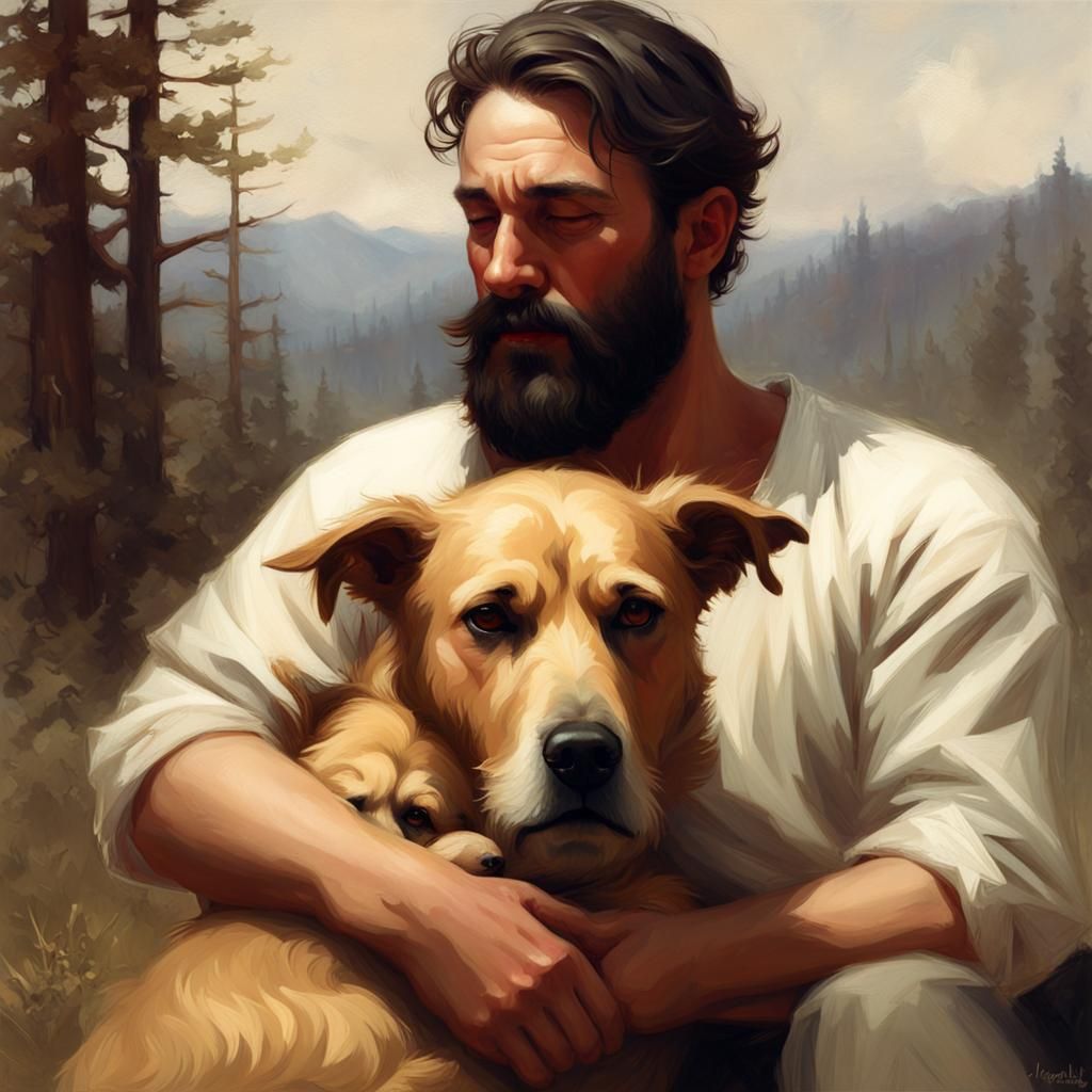 Bearded Man and Dog: Digital Painting