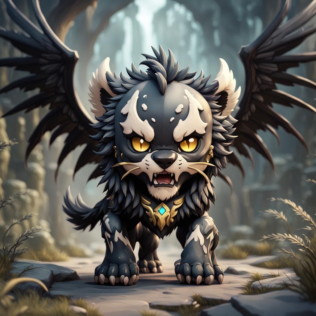 Winged Black Sabertooth in Detailed Matte Style