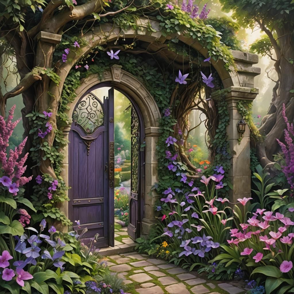 Enchanted Doors in Mystical Gardens: Fantasy Realism