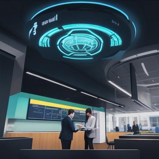 Bank Employee Presents Tablet to Happy Customer