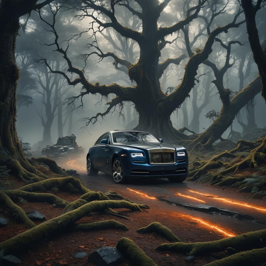Rolls-Royce Wraith in Mystical Forest Concept Art