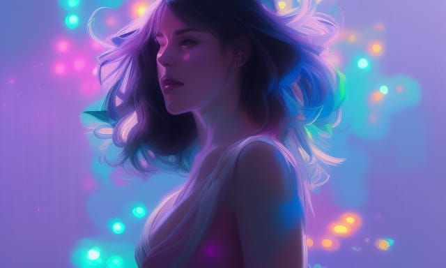 Neon Woman Portrait in Hyperdetailed Digital Art Style