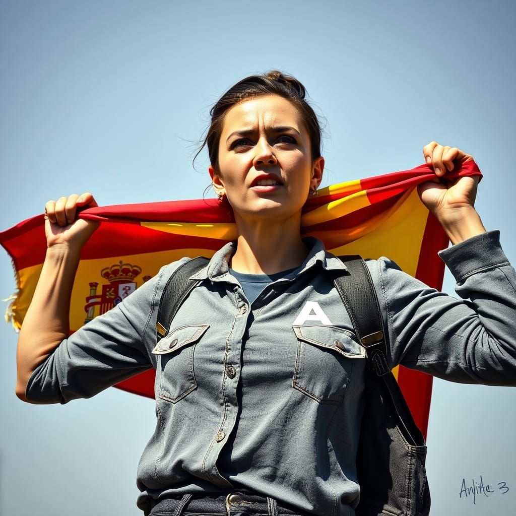 Protestor Waving Spanish Republic Flag with Determined Shout