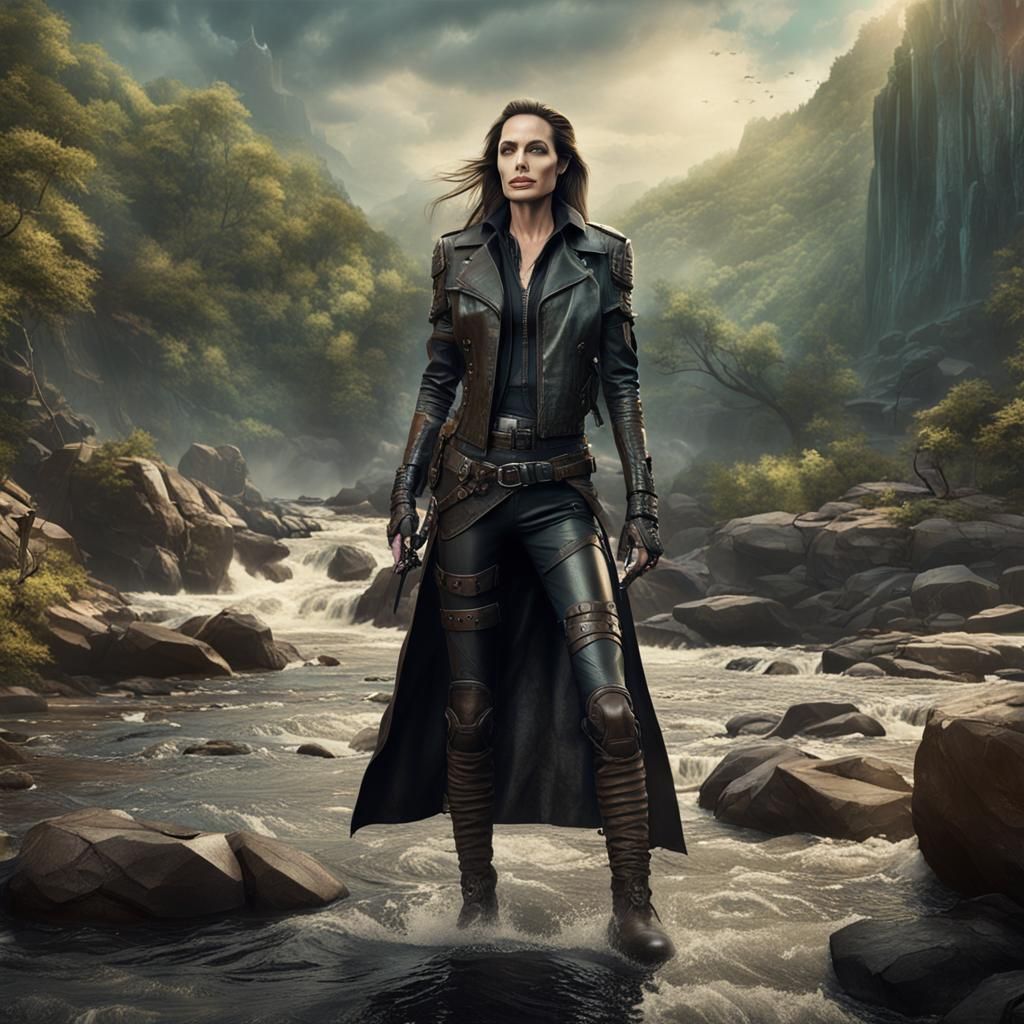 Transgender Angelina Jolie at Leather Fashion Show