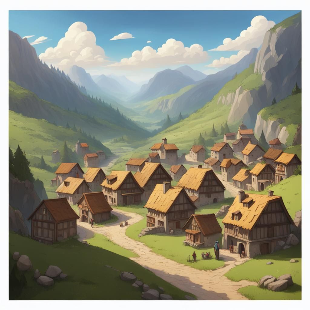 Medieval Mining Village in Mountain Valley