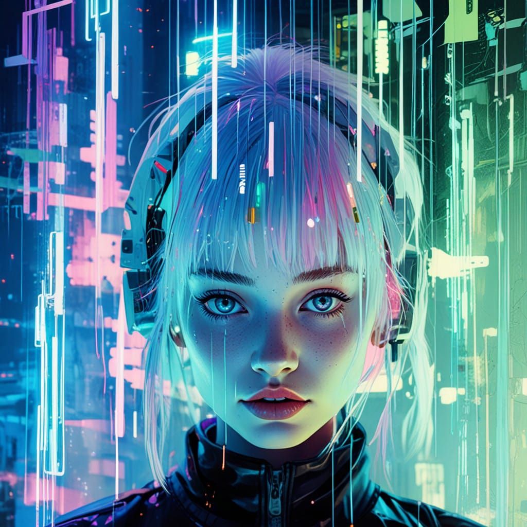 Cyberpunk Partygoer in Hyperrealistic Neon Light