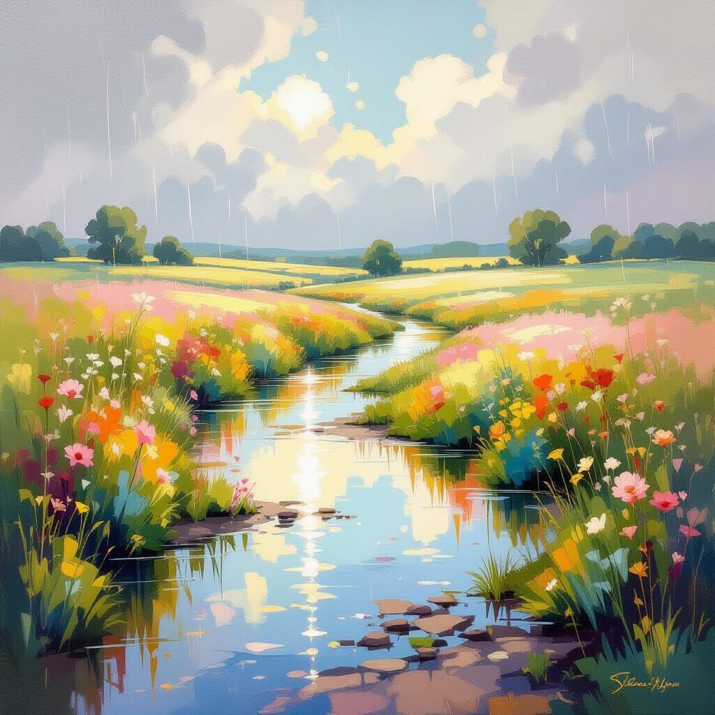 Summer Rain: Impressionist Painting with Rococo Elegance
