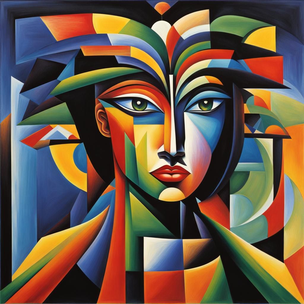 Abstract Thunderbird Woman in Cubist Style