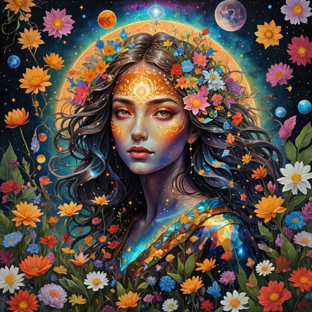 Cosmic Flowers and Hazelnuts Illustration