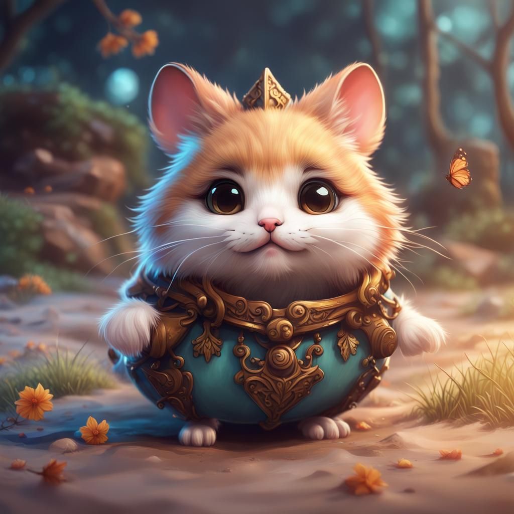Chibi Hamster-Kitty Hybrid: Cute 8k Painting