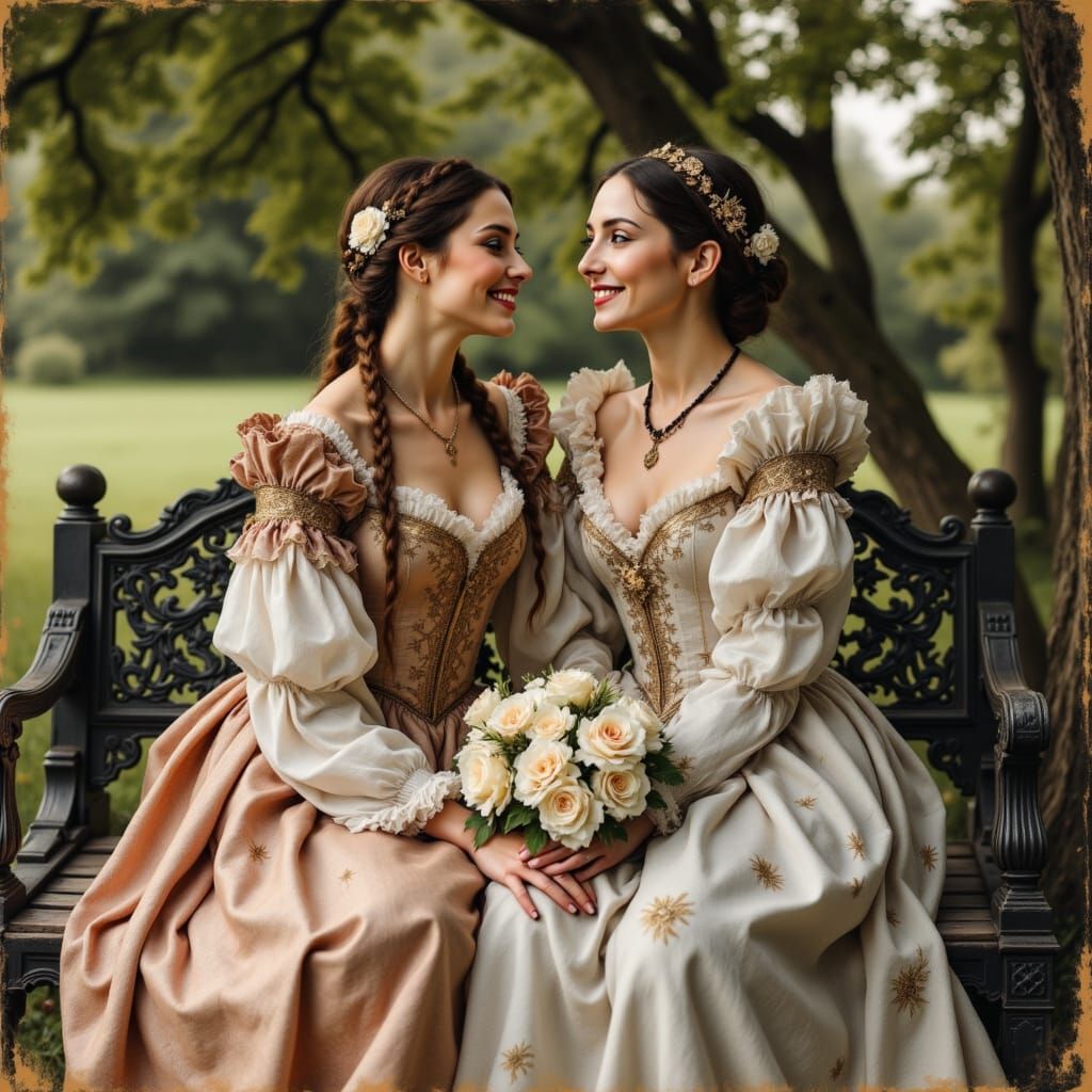 Elegant Women in Lavish Attire, Rococo Style