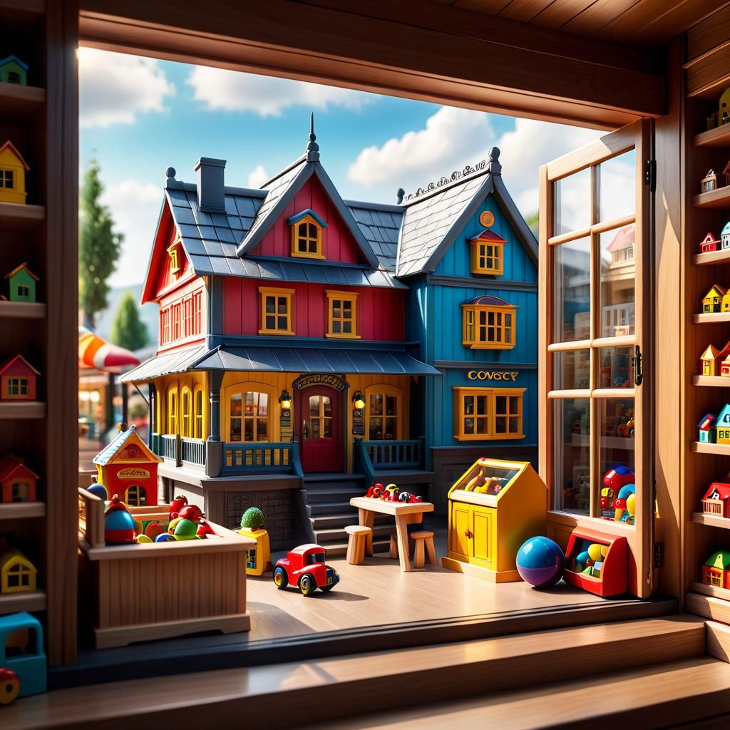 Wooden Toys in Store Window Display